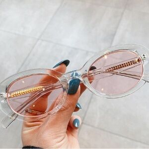 Clear Frame Sunglasses with Pink Lenses for Women